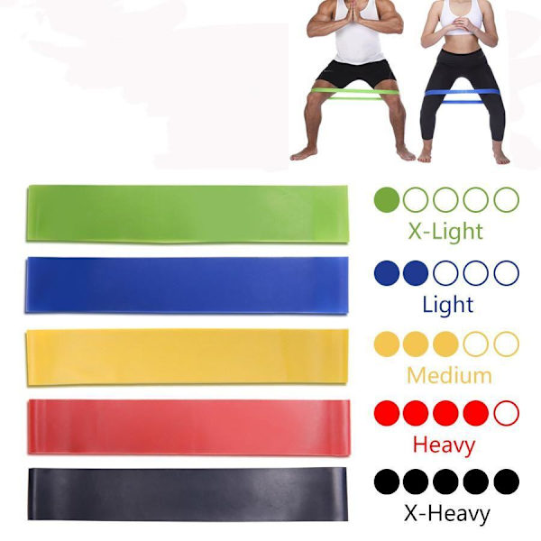 5-pakning Treningsbånd, motstandsbånd, yoga, rehab black