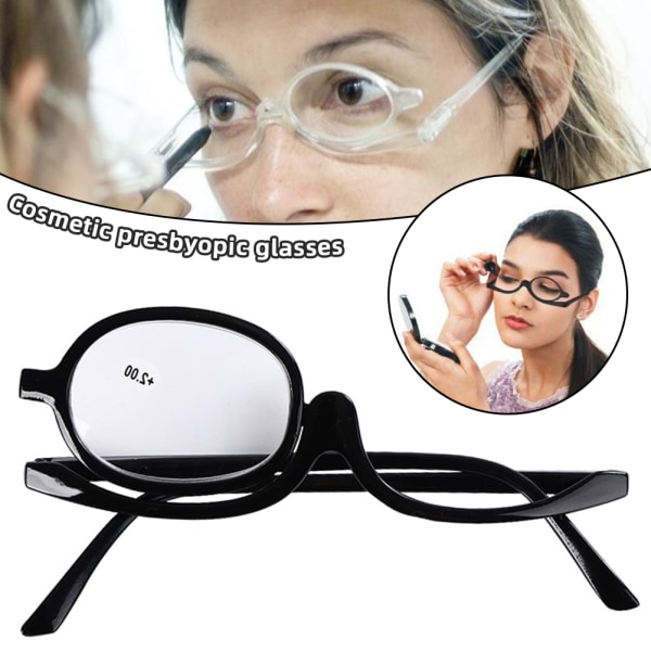 Tydliga sminkglasögon fäll ner Förstorande smink läsglasögon Fällbara glasögon Kosmetisk Presbyopicr sphere 200 sphere 200 black