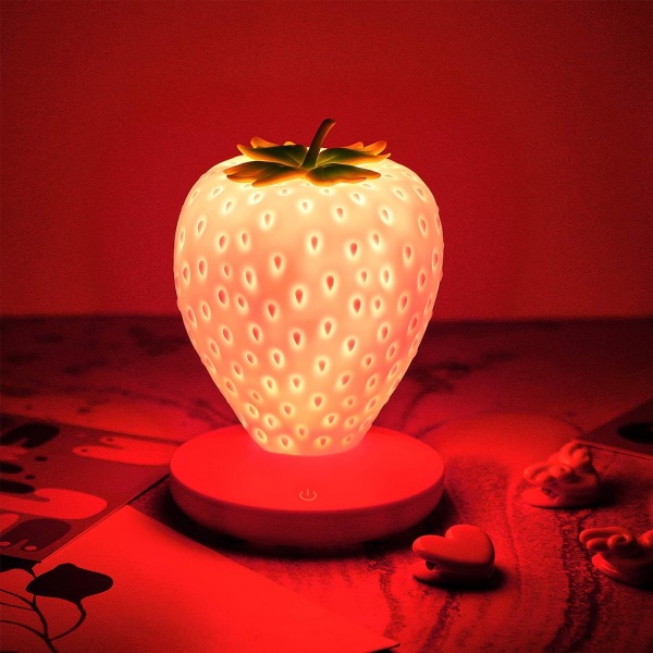 Strawberry Night Light, Søt Silikon Strawberry Lamp Nursery