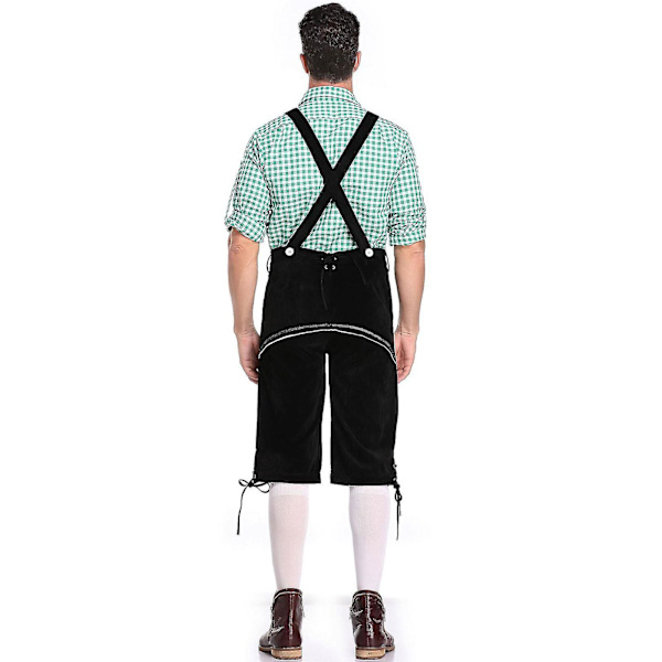 Miesten Baijerin Oktoberfest-setti pukujuhliin ja olutfestivaaliin - Perinteiset lederhosen-housut, paita ja hattu Halloween-asunvihreään Green M