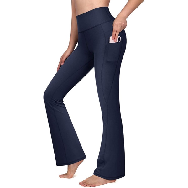 Kvinner Høy midje blusset Yogabukser Sports Gym Leggingsbukser Navy Blue,S