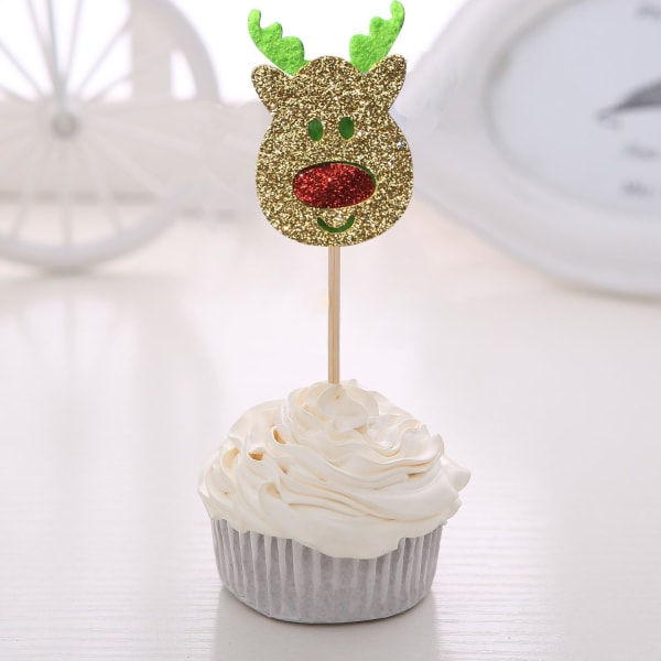28-pakninger Julecupcake Toppers, Glitter Holiday Cake Toppers H
