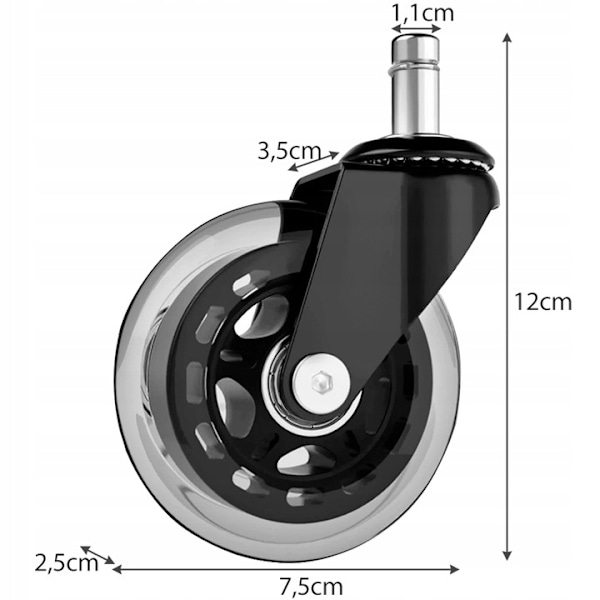 5 kpl Pyöriä Toimistotuoliin - 11 mm Transparent Transparent