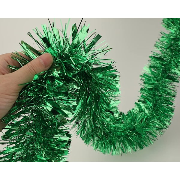25 fod lang rulle grøn tinsel twist krans, blank metallisk folie