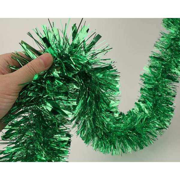 25 fot lang rulle grønn Tinsel Twist Garland, blank metallisk folie