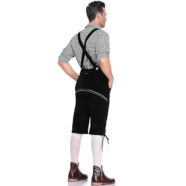 Miesten Baijerin Oktoberfest-setti pukujuhliin ja olutfestivaaleihin - Perinteiset Lederhosen-housut, paita ja hattu Halloween-asuun, musta Black XL