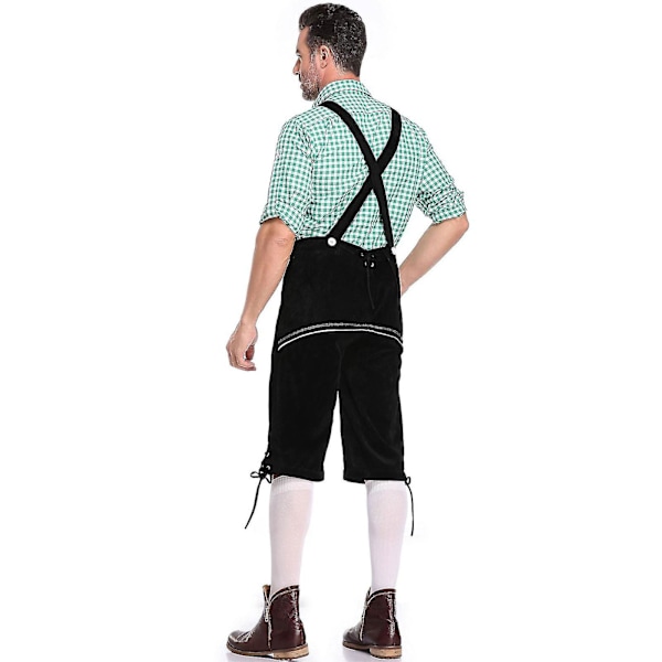 Miesten Baijerin Oktoberfest-setti pukujuhliin ja olutfestivaaliin - Perinteiset lederhosen-housut, paita ja hattu Halloween-asunvihreään Green XL