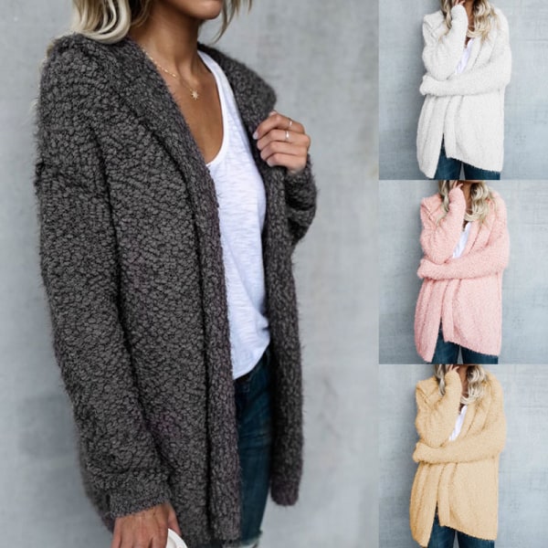 Damejakke Cardigan Fleece-hettegenser Tynn løs jakke Khaki Kaki XL