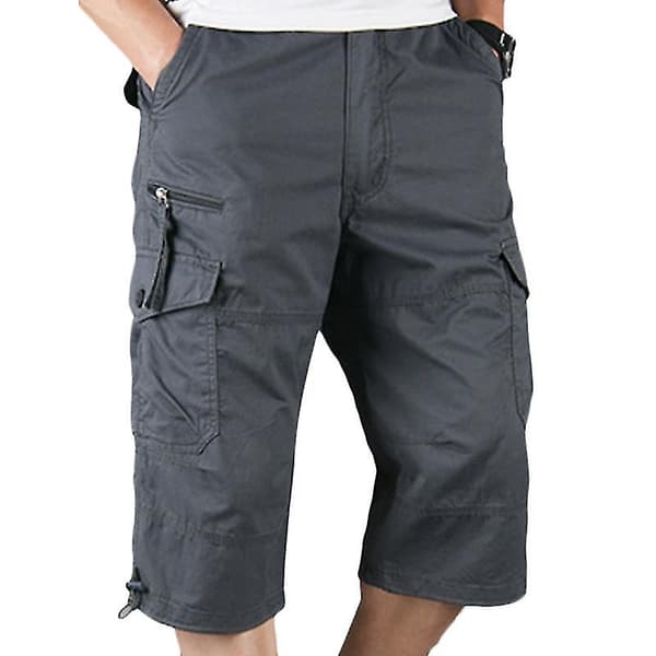 Vanlige 3/4-lengde cargobukser for menn Combat Multi-lommer mørkegrå Dark Grey 2XL