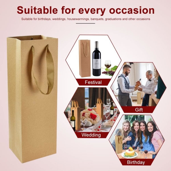 15 ST A Kraft Gavepose - Flaskestørrelse - 11*9*35cm - Kraft Gift Wr