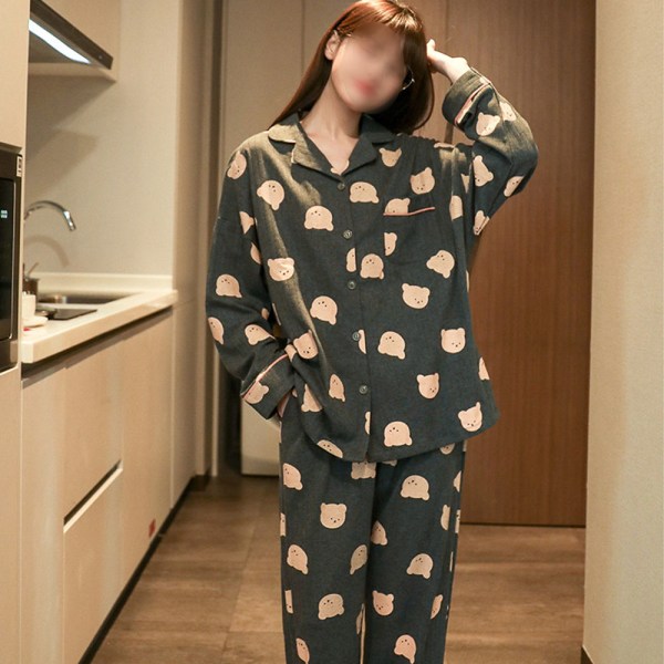 Sovkläder Pyjamas Dam vår och höst bomull långärmad tunn XXL