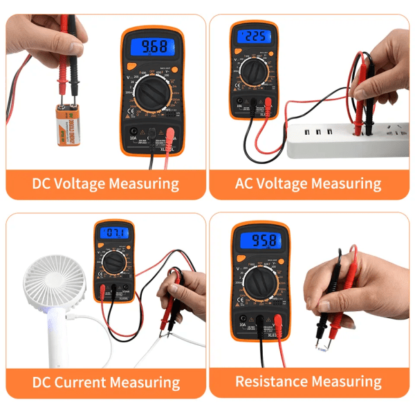 Digitalt multimeter DC AC voltmeter, Ohm Volt Amp testmåler, elektrisk tester ohmmeter med diode og kontinuitetsdetektor
