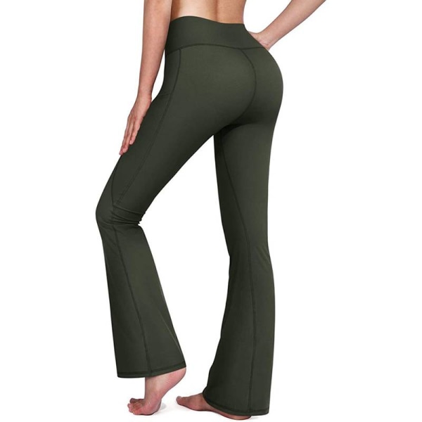 Høy midje blusset yogabukser for kvinner Sport Gym Leggingsbukser Army Green,M