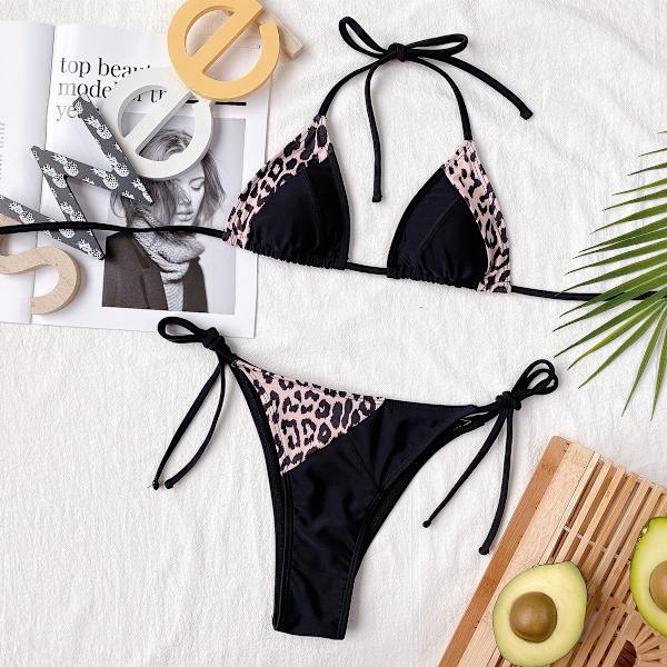 Dam Baddräkt Splicing Leopard Printing Split Baddräkt Bikini