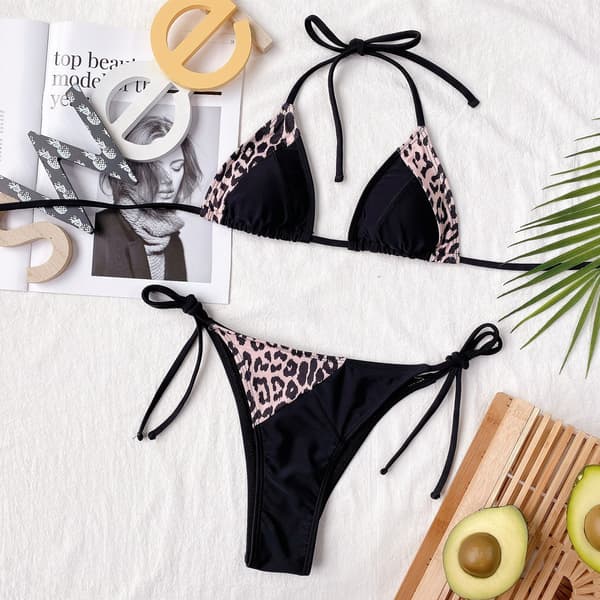 Dame badedragt splejsning leopard print split badedragt Bikini