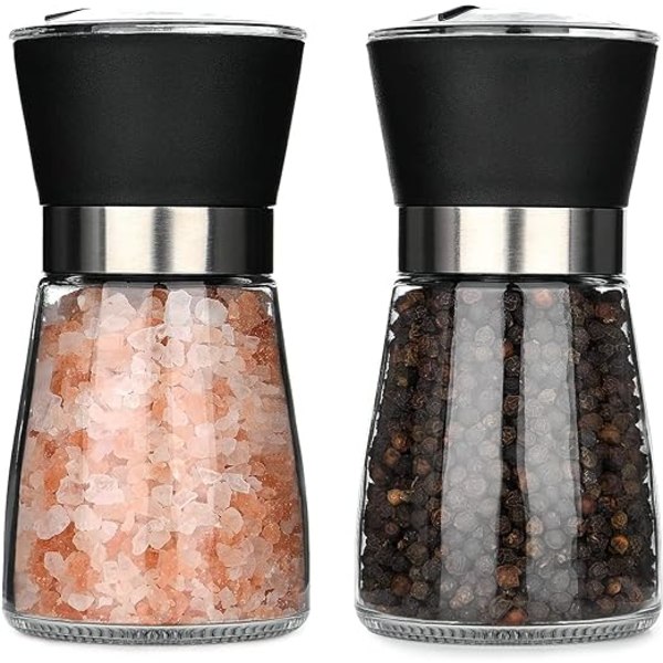 Salt- och pepparkvarnar, 2 paket kryddkvarnar i glasflaskor, ett idealiskt verktyg för köket