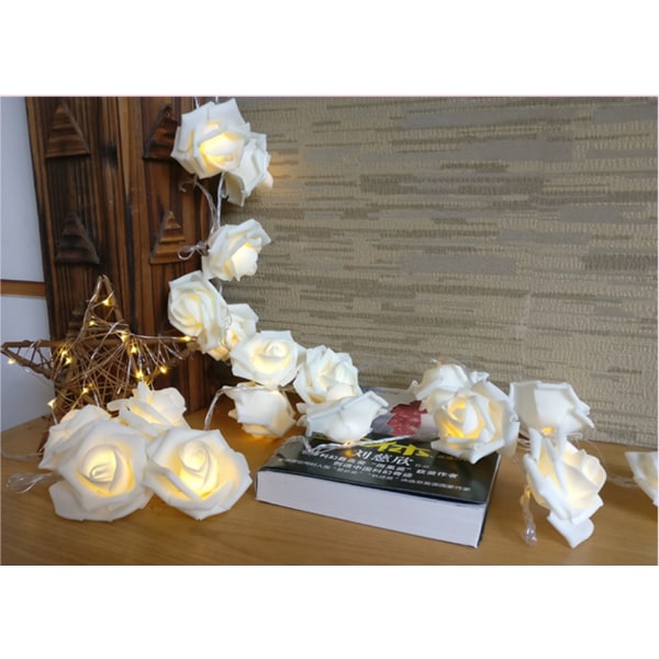 3m 20 LED batteridrevet Fairy Lights White Roses 5cm