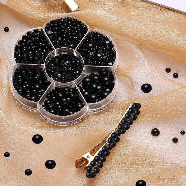 5600 st 7 storlekar Platt baksida halvrunda pärlpärlor Satinglans Lösa pärlor ädelstenar för DIY Craft black