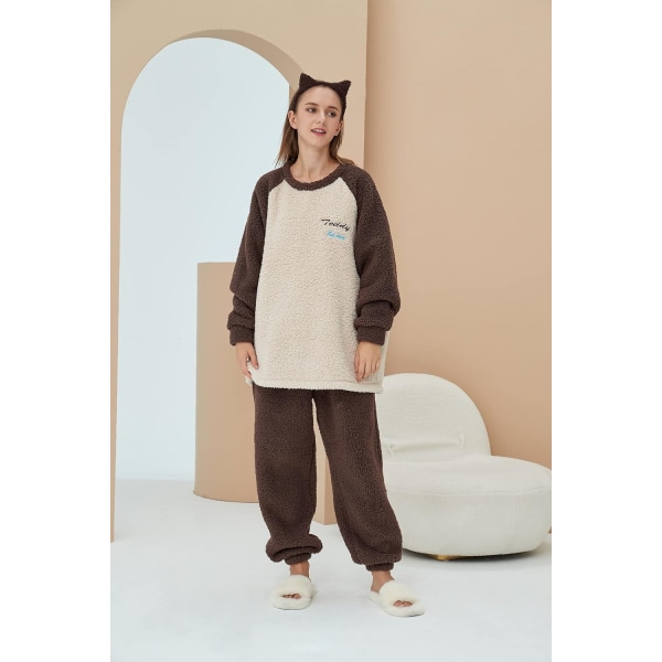 Dam Fluffy Pyjamas Set Fleecetröja byxor Lös plysch