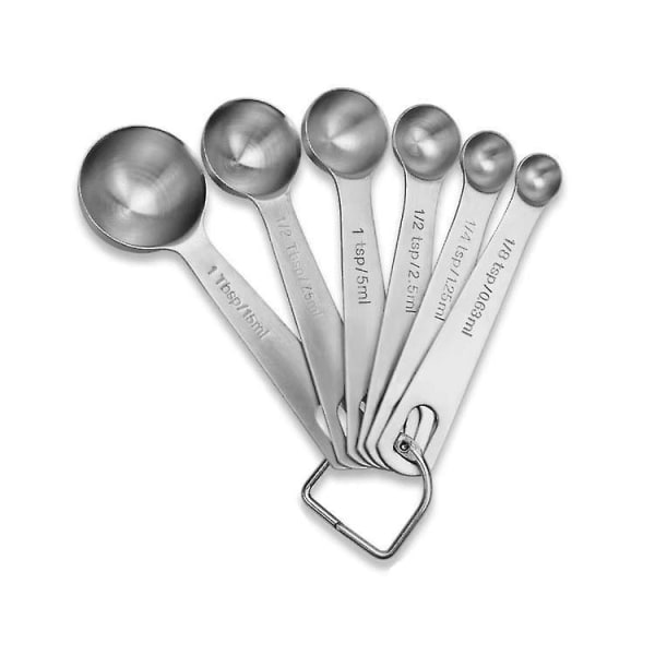 Set i rostfritt stål med 6 delar, mätskedar i metall matsked (1 set, silver)