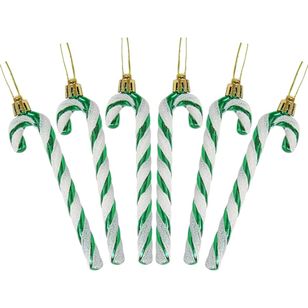 6 kpl Christmas Glitter Candy Cane Muoviset Candy Cane joulukuusenkoristeet Green