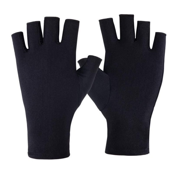 UV Ice Silk Spandex Solcreme Halvfinger Handsker Manicure Gel Neglelampe Køresportshandsker (Sort)