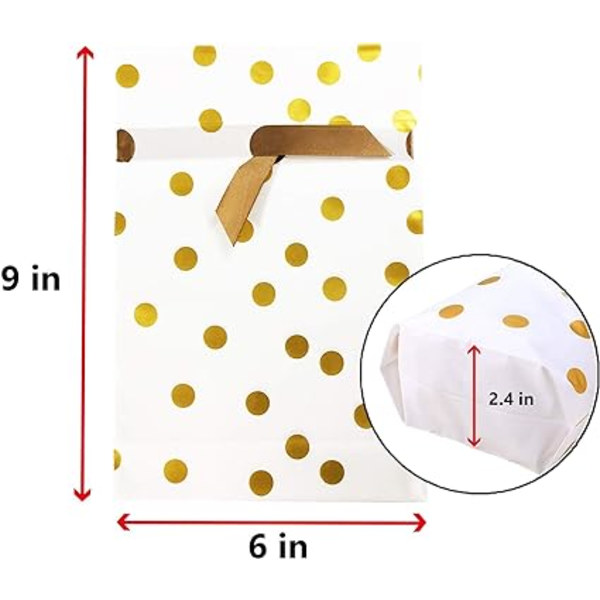 50 stk Candy Cookies Snøre Gaveposer 9" x 6", Gold Dot Plasti