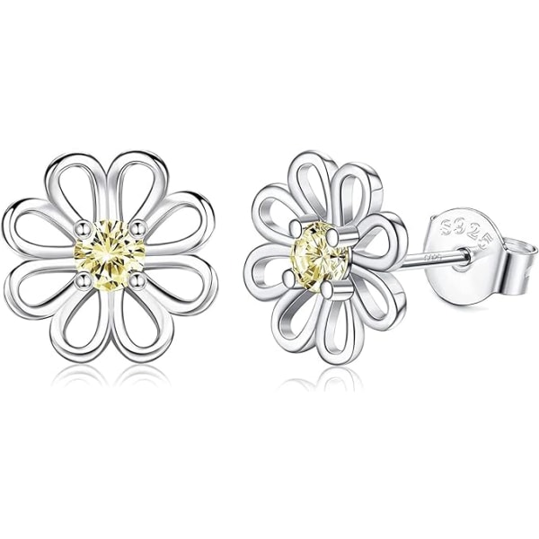 Daisy örhängen för kvinnor flickor 925 Sterling Silver Cubic Zirconia Flower Stud örhängen
