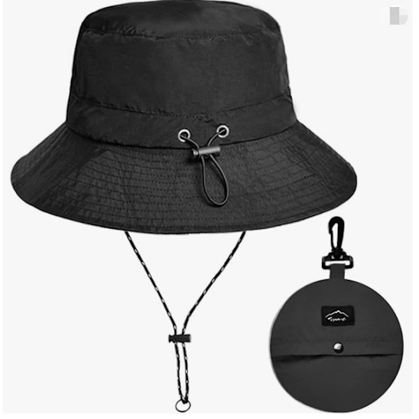 Vikbar bred brättad Bucket Hat Solhattar Svart Sort