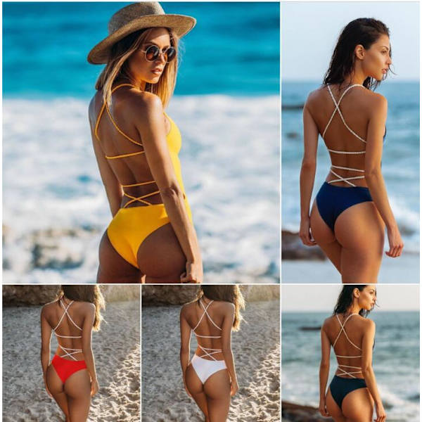 One Piece Badetøj Dame Badedragt V-hals Badetøj Mave Yellow