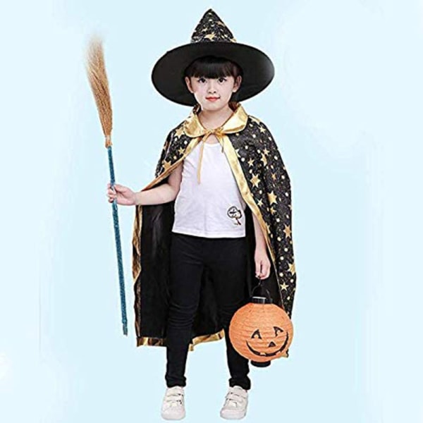 Halloween-kostyme for barn, Witch Wizard Coat med lue f Magie Schwarz