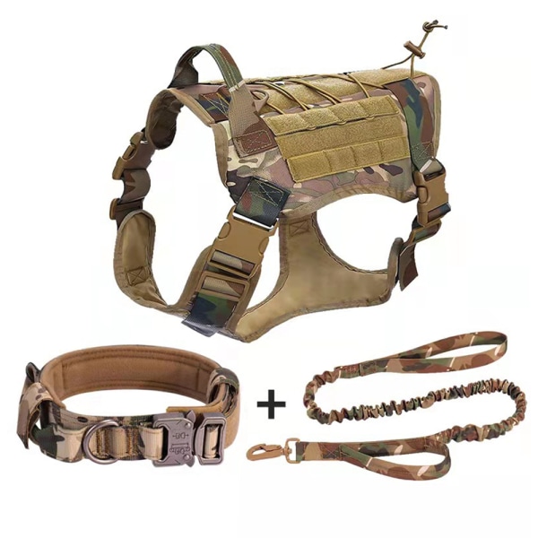 Hundsele Militär hundväst Halsbandskoppel med påse och lapp, No Pull Taktisk hundväst för stor hund-kamouflage Xl