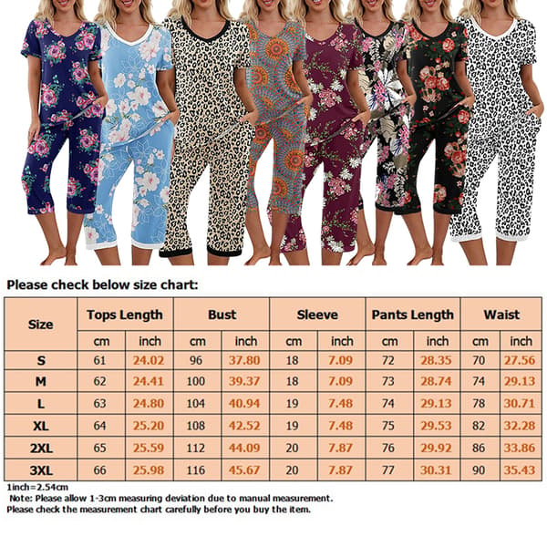 Kvinders pyjamas 2 styks Nattøj kortærmet Tee & capribukser Grå Grey 2XL