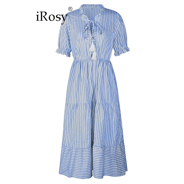 Raidallinen lyhythihainen korkeavyötäröinen midimekko naisille, joissa on stringit Tyylikäs ja elegantti A Line -mekko naisille Kesävaatteet naisille Pinkstraidainen pinkstriped M