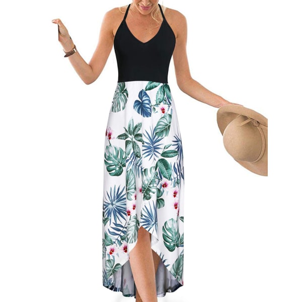 Kjole med stropp i trykk Lang kjole sundress Brune blader Brown leaves S