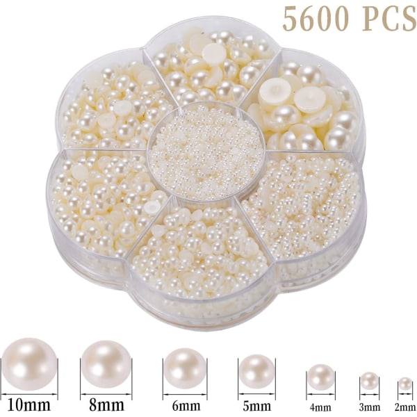 5600 st 7 storlekar Platt baksida halvrunda pärlpärlor Satinglans Lösa pärlor ädelstenar för DIY Craft beige
