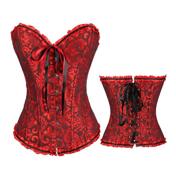 Jacquard vest shapewear, stroppeløs korsett Svart*Rød Black*Red XXL