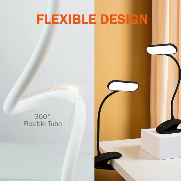 Trådlös Led skrivbordslampa, 5-färgad Taktil sänglampa & 5 Justerbar Intensitet Led Flexible 360, Läslampa Lampa för säng, Svart [energi