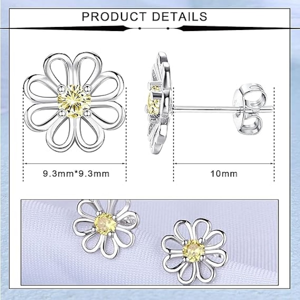 Daisy ørehænger til kvinder flickor 925 sterlingsølv Cubic Zirconia blomsterstudsørhæng