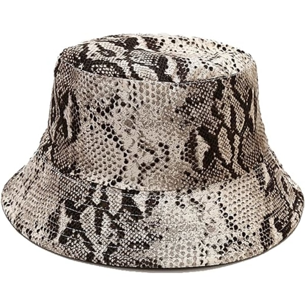 Unisex Vändbar Bucket Hat Strandsolhatt Estetisk Fiskehatt för Kvinnor Män Tonåringar Bädda Sidor ( Pythons Grain)
