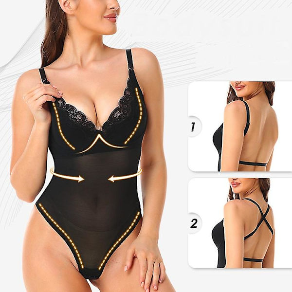 Blondebody for kvinner Magekontroll Shapewear V-hals Ryggløs Camisole Slanke topper uten ermer Svart black 2XL