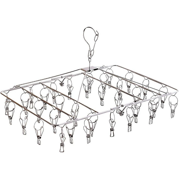 Tørrestativ med 34 clips, foldebøjler i rustfrit stål, babybøjler, tøjbøjler til at tørre sokker, tørre håndklæder, bleer, bh'er,
