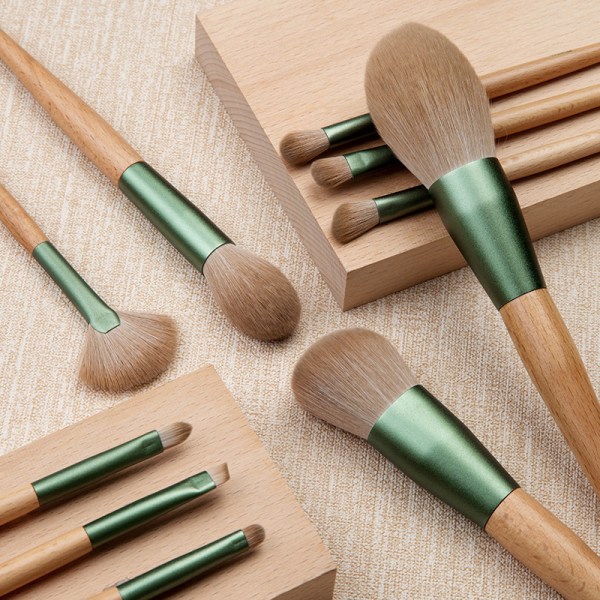 10 stk Professional Makeup Brush Set Foundation Blusher Kosmetisk grønn veske green bag onesize