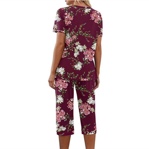 Dampyjamas 2 delar Sovkläder kortärmad Tee & capribyxor Red Red M