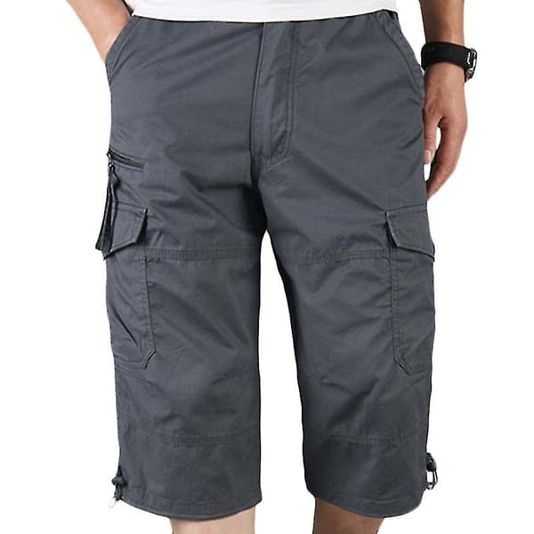 Vanlige 3/4-lengde cargobukser for menn Combat Multi-lommer mørkegrå Dark Grey 2XL