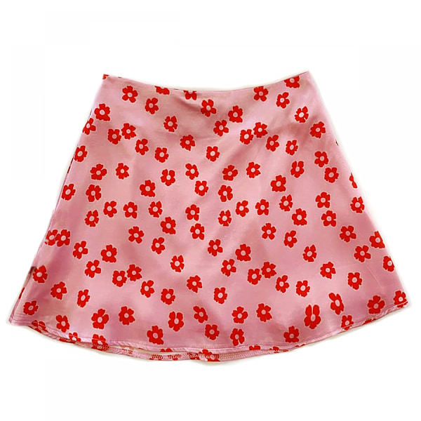 AVEKI Damer Casual Print Satin Silke Hög midja Dragkedja Mini Kort kjol, Rosa Blommor, XS