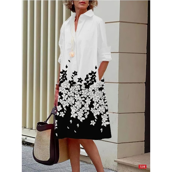 Långärmad linne för damer med enkel printed Button Down Shirt Klänning Plus Size Lös