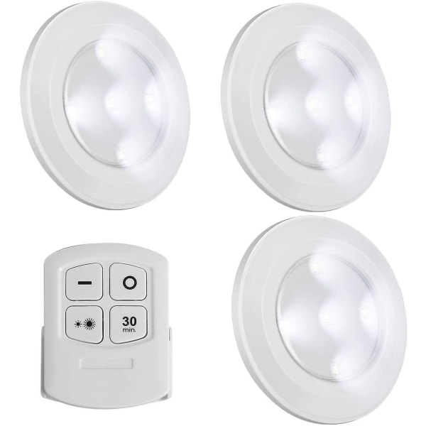Trådlösa led-puckljus med fjärrkontroll, batteridrivna lampor för nattljus under skåpbelysning, dimbar garderobslampa, pekljus, stiVit White