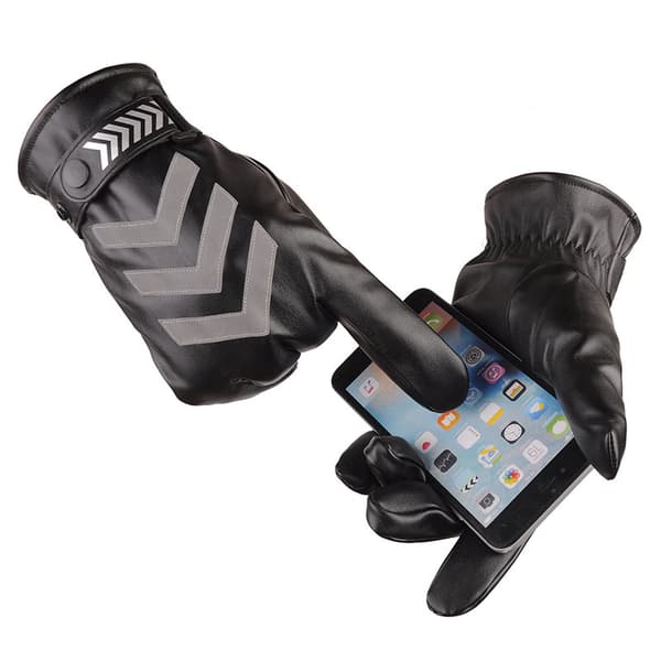 Vinter Herr PU Läder Vante Håller Varm Vindtät Outdoor Reflec Black