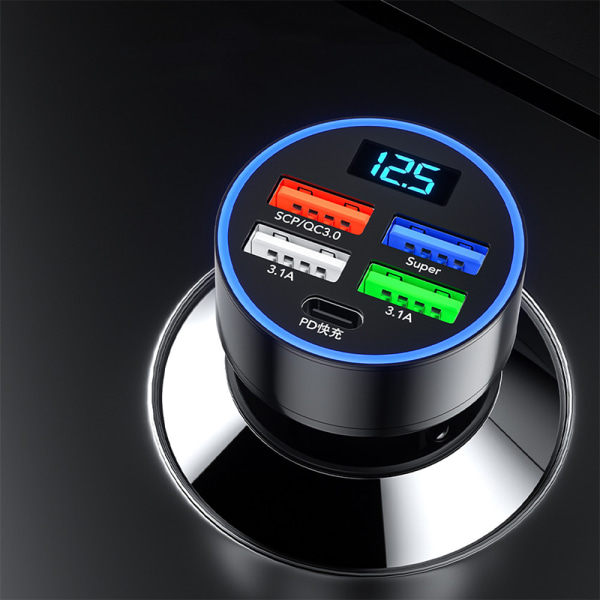 Digital Display Billaddare 4USB 66WPD Laddare Snabbladdare A